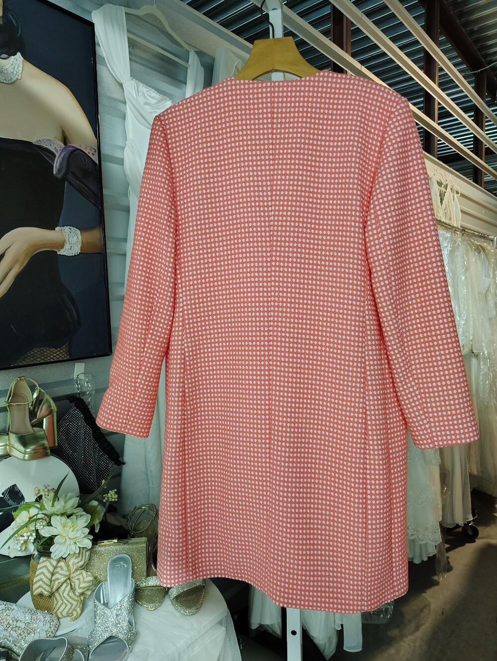 Halogen Coral Dot Print Open Front Coat Small NWOT - Picture 4 of 10